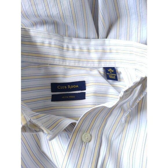 Club Room Men's Cotton Shirt, White and Yellow Striped, Button Down, Size L. - Picture 2 of 7